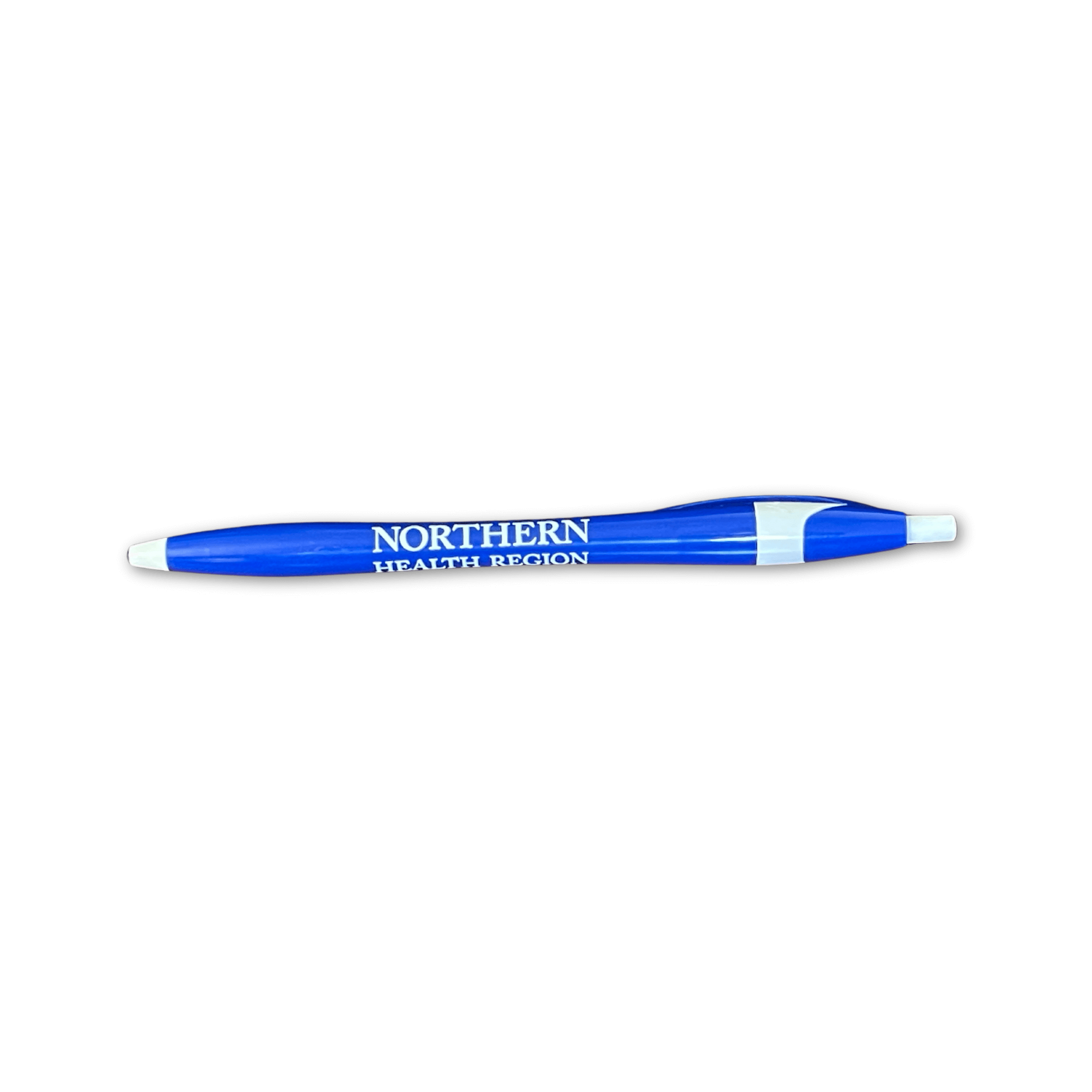 Photo of blue and white ball point pen